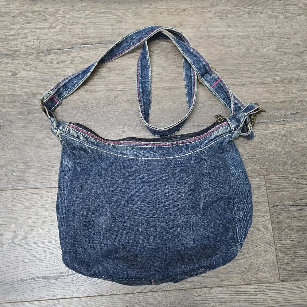 Y2K Denim Shoilder Bag Pink Stitching Boho Streetwear Preppy